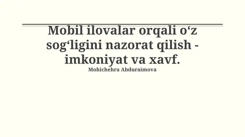 Mobil ilovalar orqali o‘z sog‘ligini nazorat qilish - imkoniyat va xavf