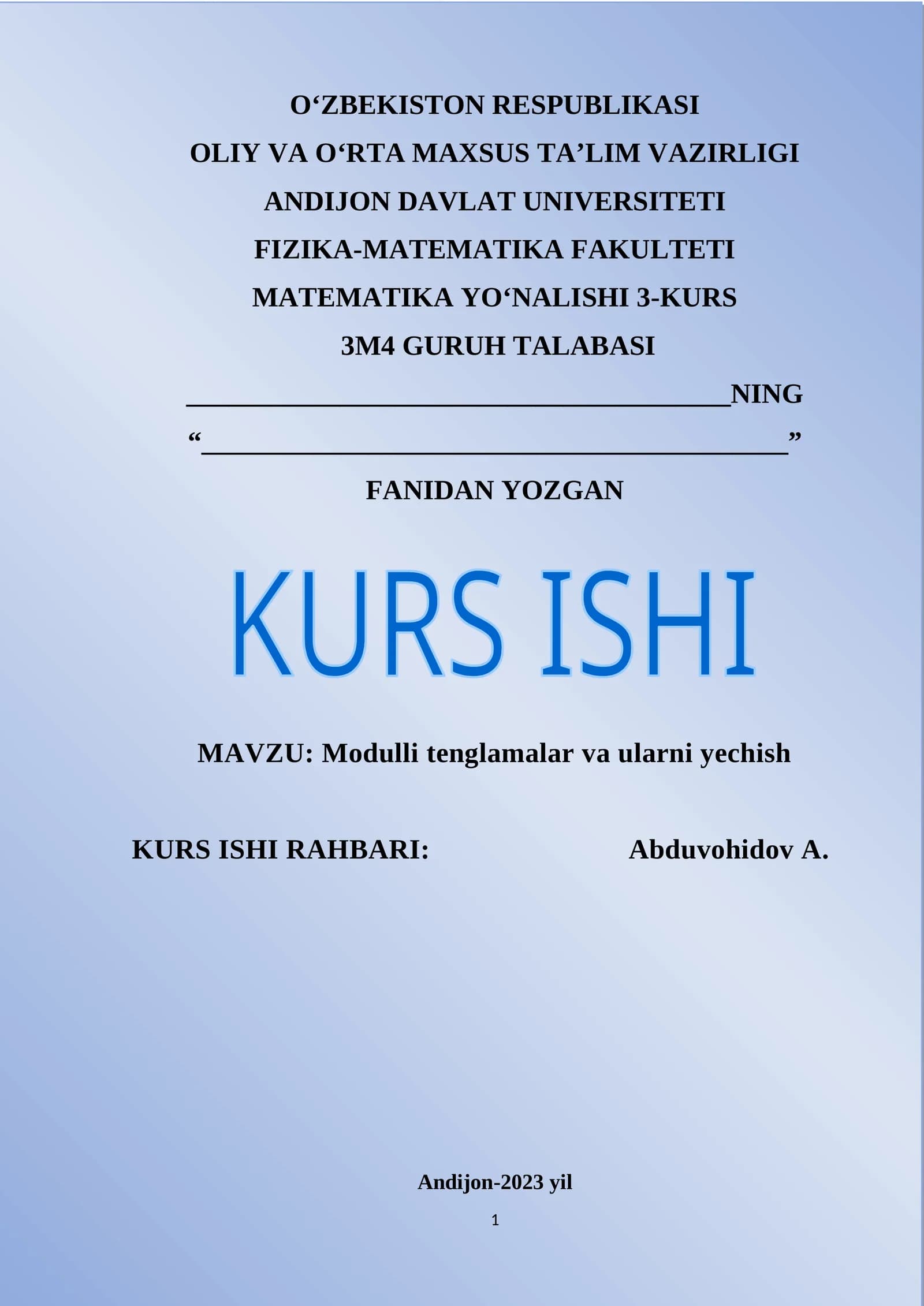 Modulli tenglamalar va ularni yechish