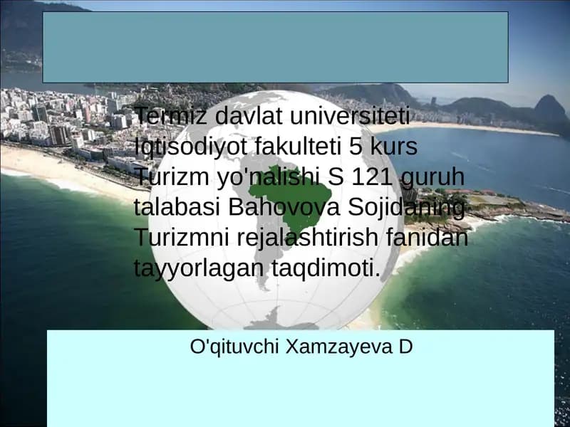 Turizmni rejalashtirish fanidan taqdimot