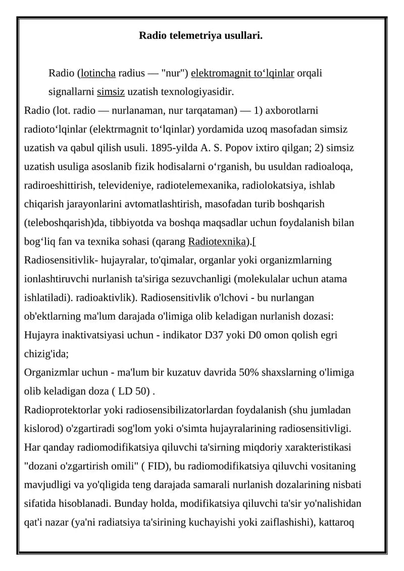 Radio Tеlеmеtriya Usullari