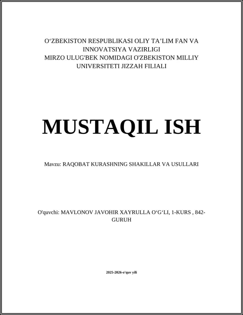 RAQOBAT KURASHNING SHAKILLAR VA USULLARI