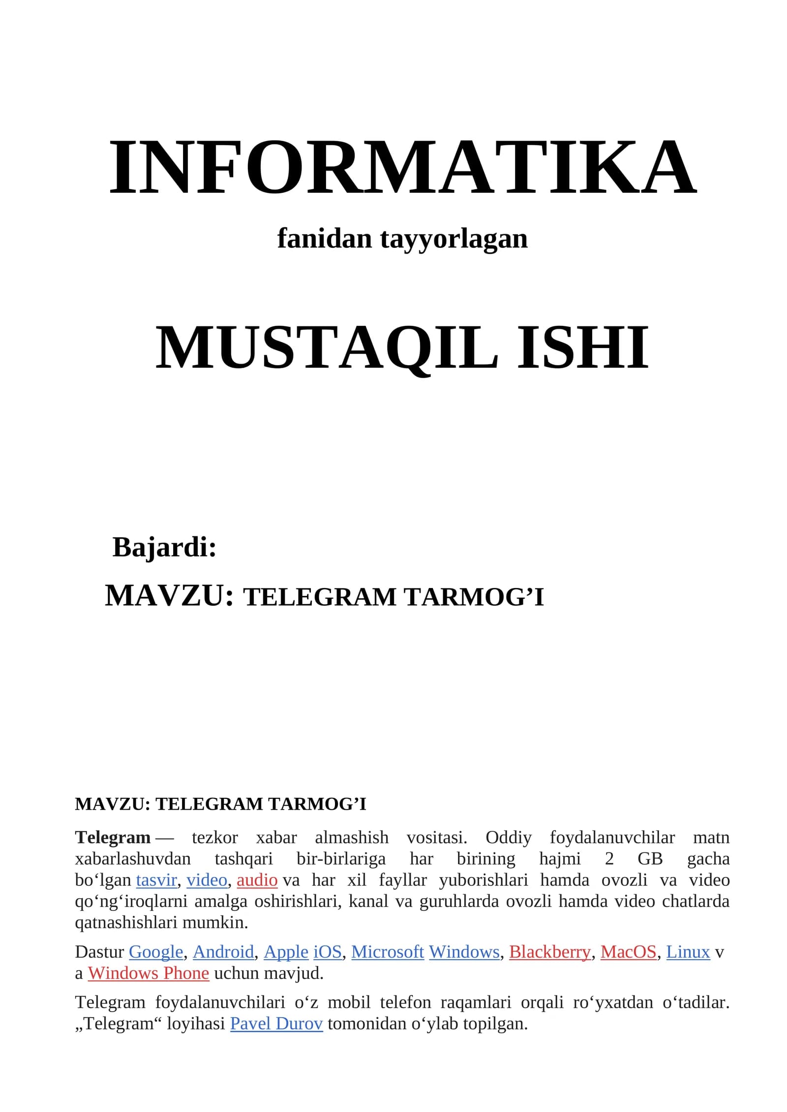 TELEGRAM TARMOG’I