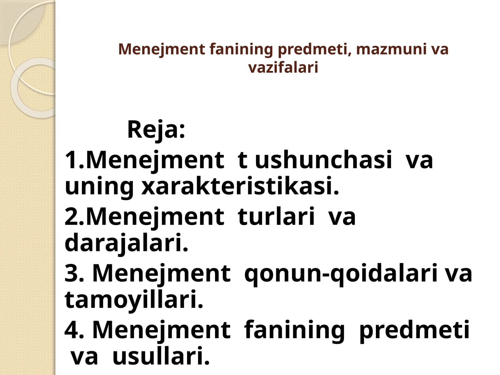 Menejmentfaniningpredmeti,mazmunivavazifalari