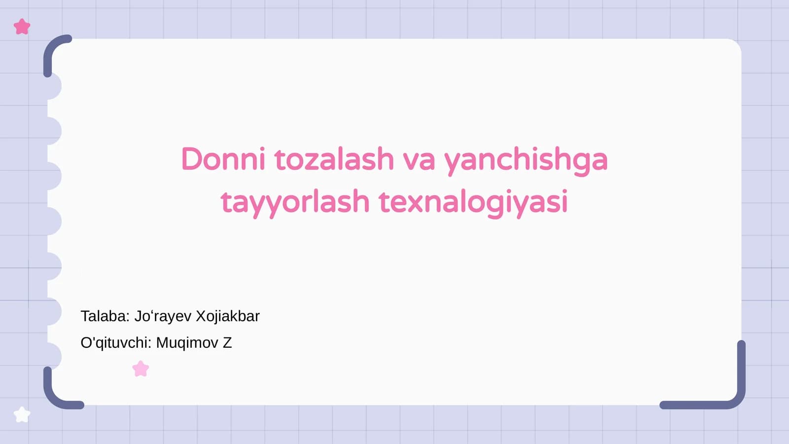 Donni tozalash va yanchishga tayyorlash texnalogiyasi