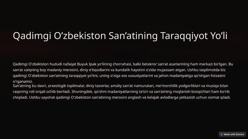 Qadimgi O’zbekiston San’atining Taraqqiyot Yo’li