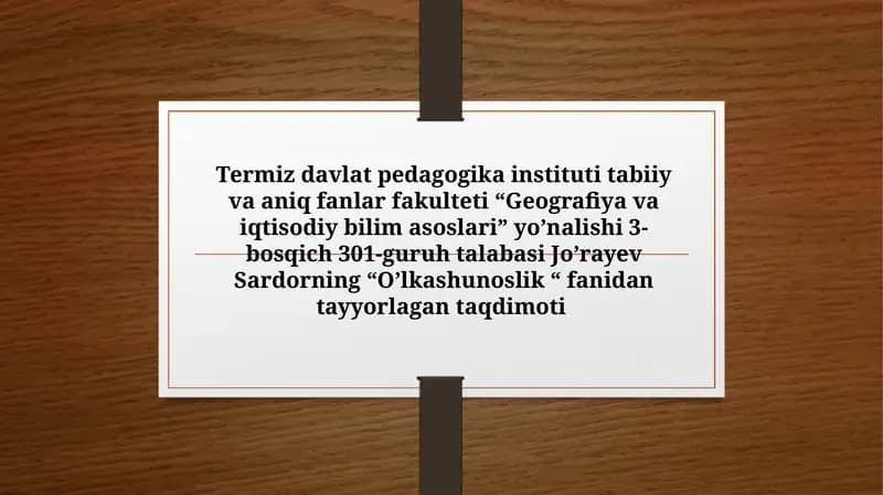 Geografiya va iqtisodiy bilim asoslari Yo'nalishi