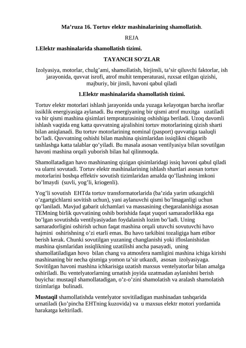 Tоrtuv elеktr mаshinаlаri ishlаsh