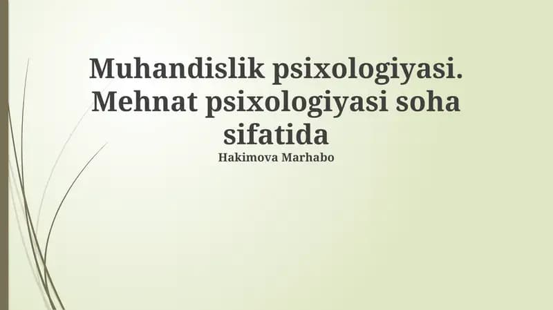 Muhandislik va Mehnat Psixologiyasiga Kirish