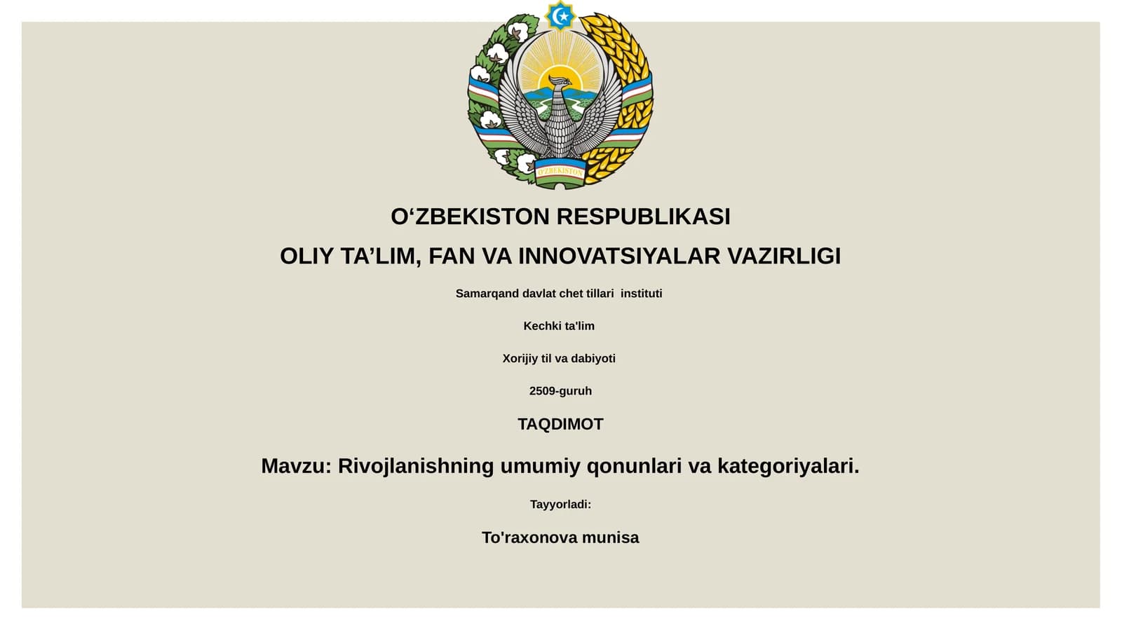 Rivojlanishning umumiy qonunlari va kategoriyalari