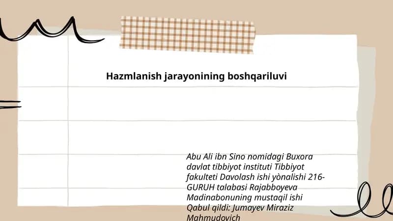 Hazmlanish jarayonining boshqariluvi