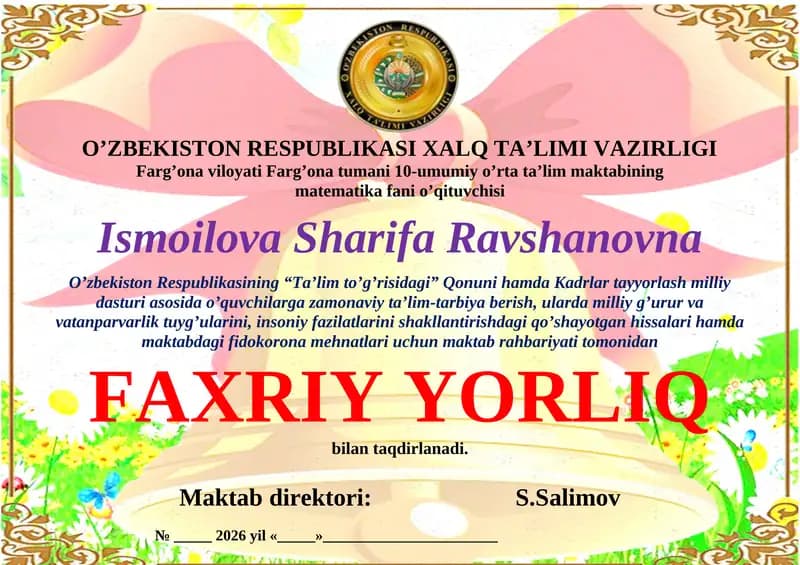 FAXRIY YORLIQ Faxriy yorliq shablon Word