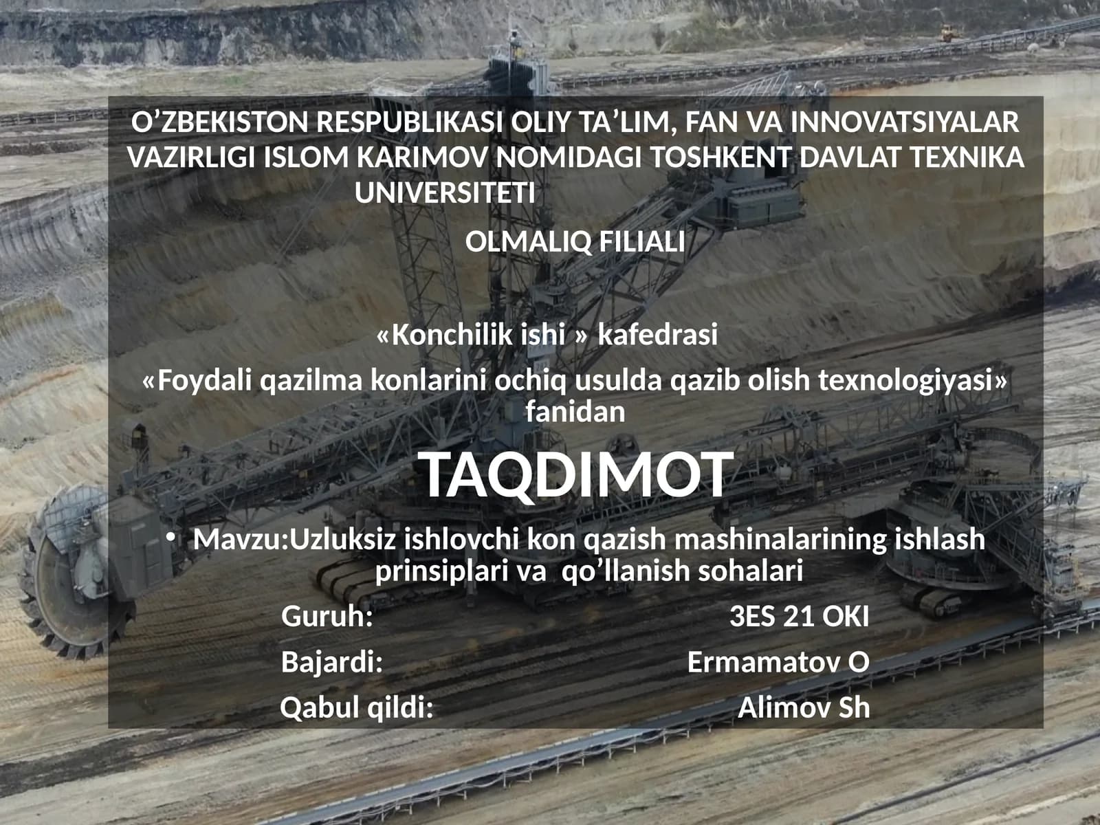Uzluksiz ishlovchi kon qazish mashinalarining ishlash prinsiplari va qo’llanish sohalari