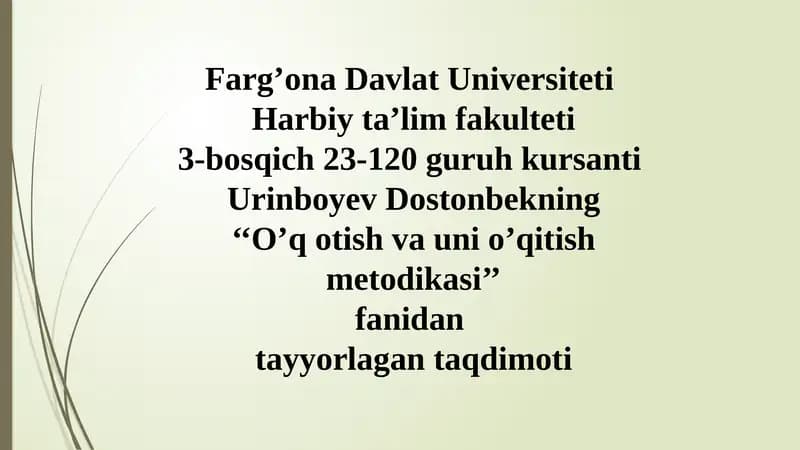 O'q otish va uni o'qitish metodikasi