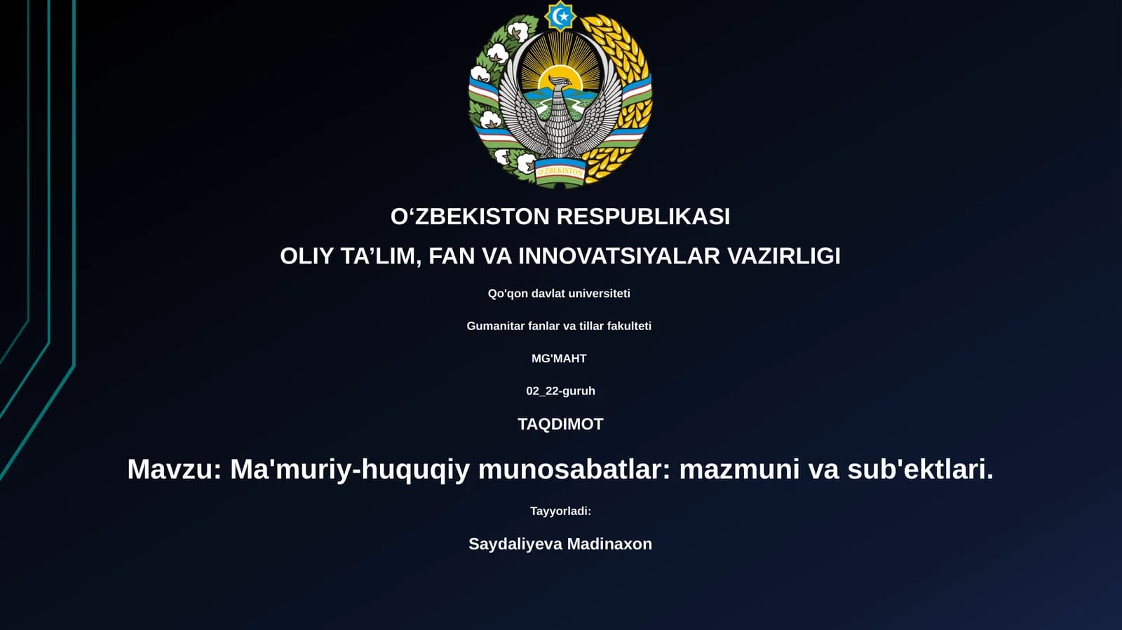 Ma'muriy-huquqiy munosabatlar: mazmuni va sub'ektlari