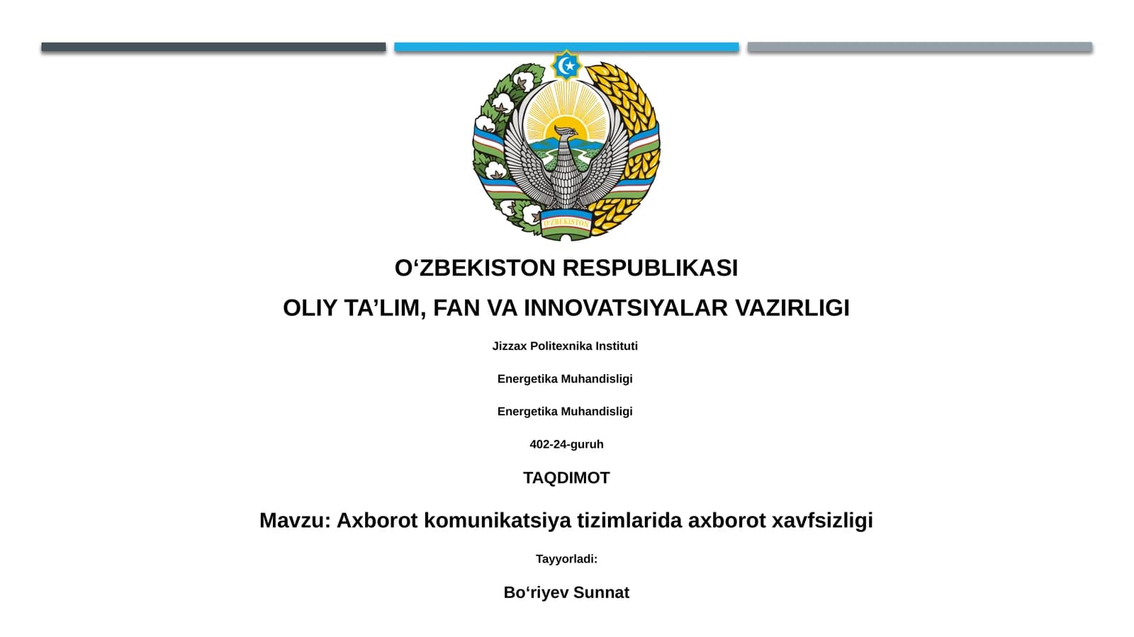 Axborot komunikatsiya tizimlarida axborot xavfsizligi