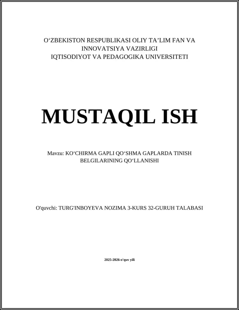 KOʻCHIRMA GAPLI QOʻSHMA GAPLARDA TINISH BELGILARINING QOʻLLANISHI