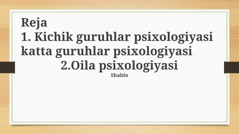 Kichik va katta guruhlar psixologiyasining taqqoslashi