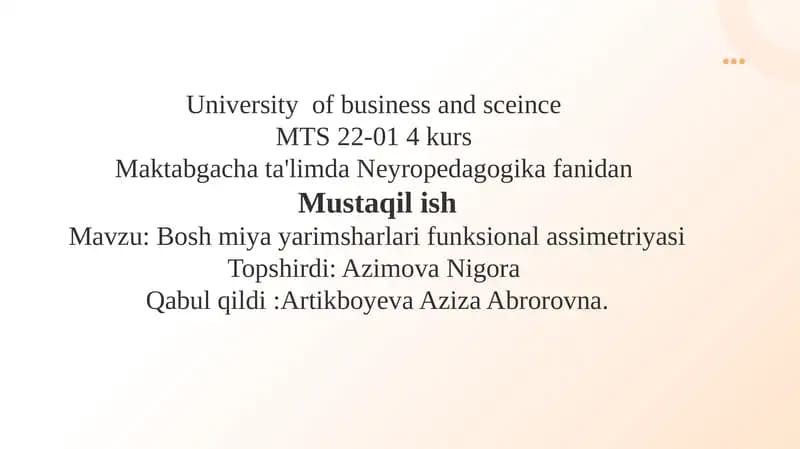 Bosh miya yarimsharlari funksional assimetriyasi