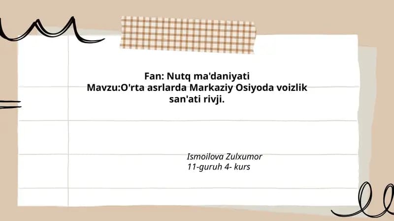 O'rta asrlarda Markaziy Osiyoda voizlik san'ati rivji