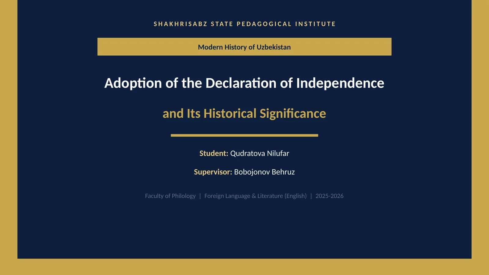 Modern History of Uzbekistan