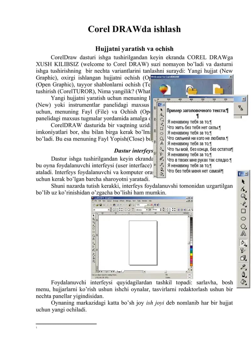 Corel DRAWda ishlash