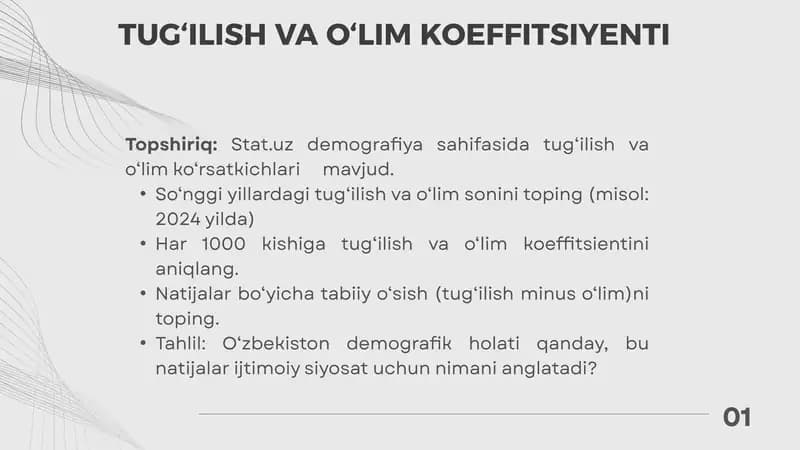 TUG‘ILISH VA O‘LIM KOEFFITSIYENTI