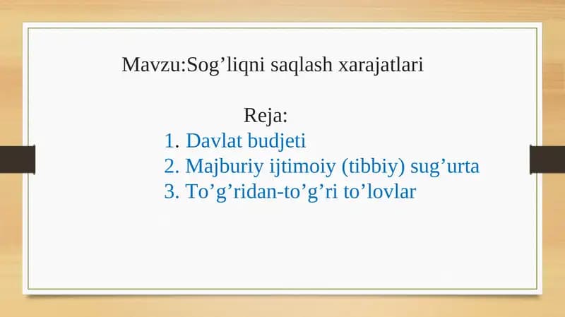 Sog’liqni saqlash xarajatlari