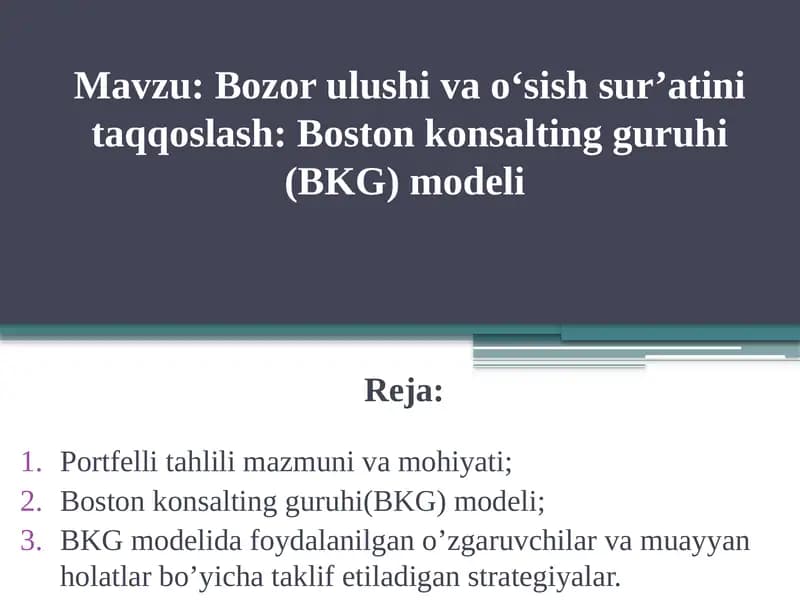 Portfelli tahlil va Boston konsalting guruhi(BKG) modeli