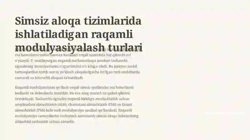 Simsiz aloqa tizimlarida ishlatiladigan raqamli modulyatsiya