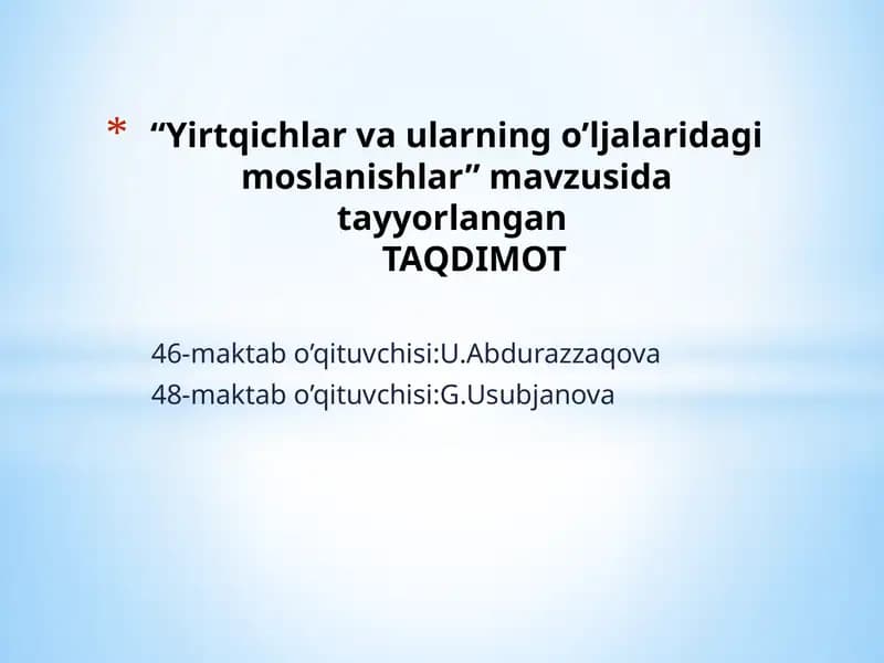 Yirtqichlar va ularning o'ljalaridagi moslanishlar