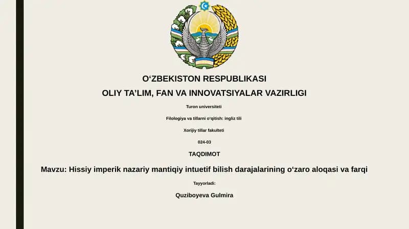Hissiy imperik nazariy mantiqiy intuetif bilish darajalarining oʻzaro aloqasi va farqi