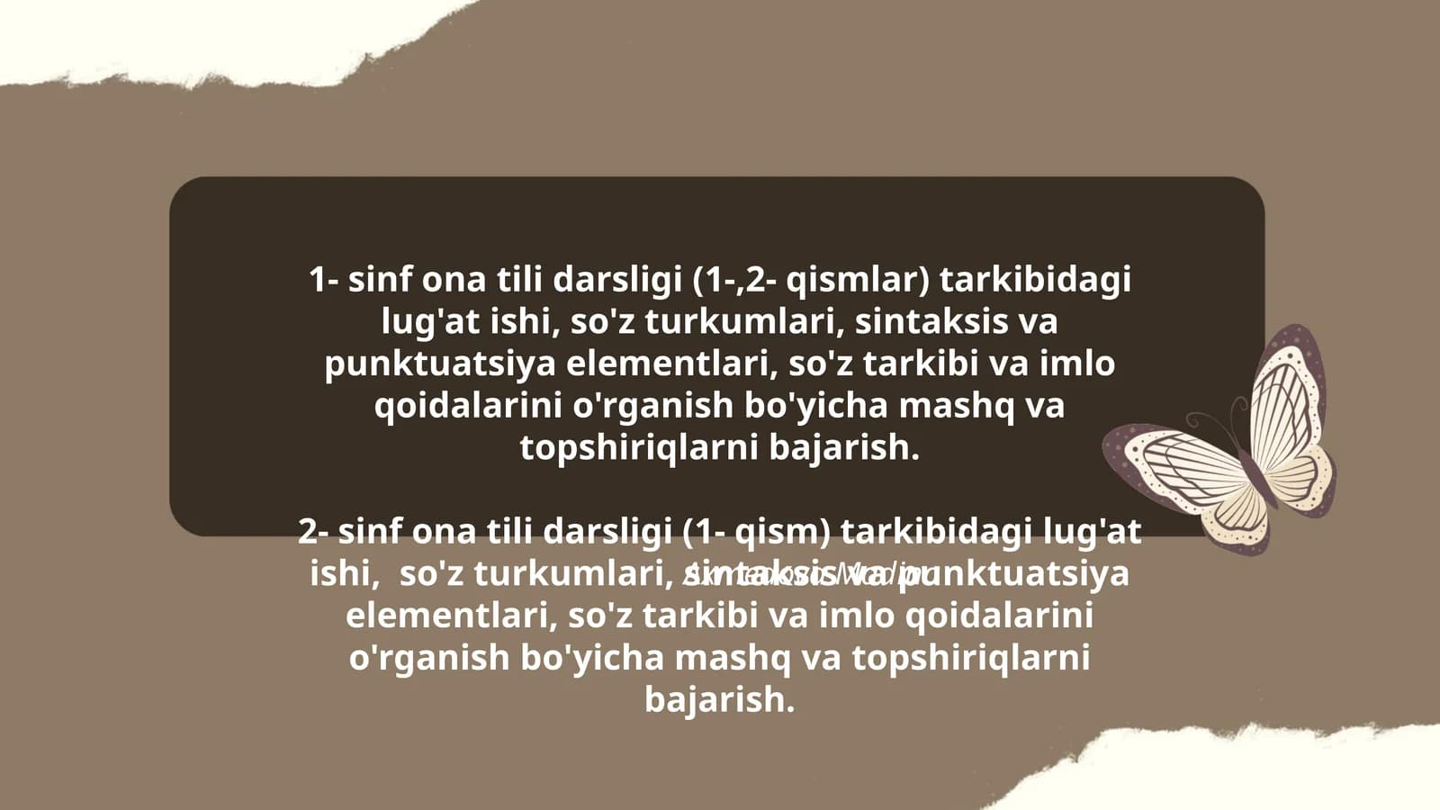 1- sinf ona tili darsligi (1-,2- qismlar) tarkibidagi lug'at ishi
