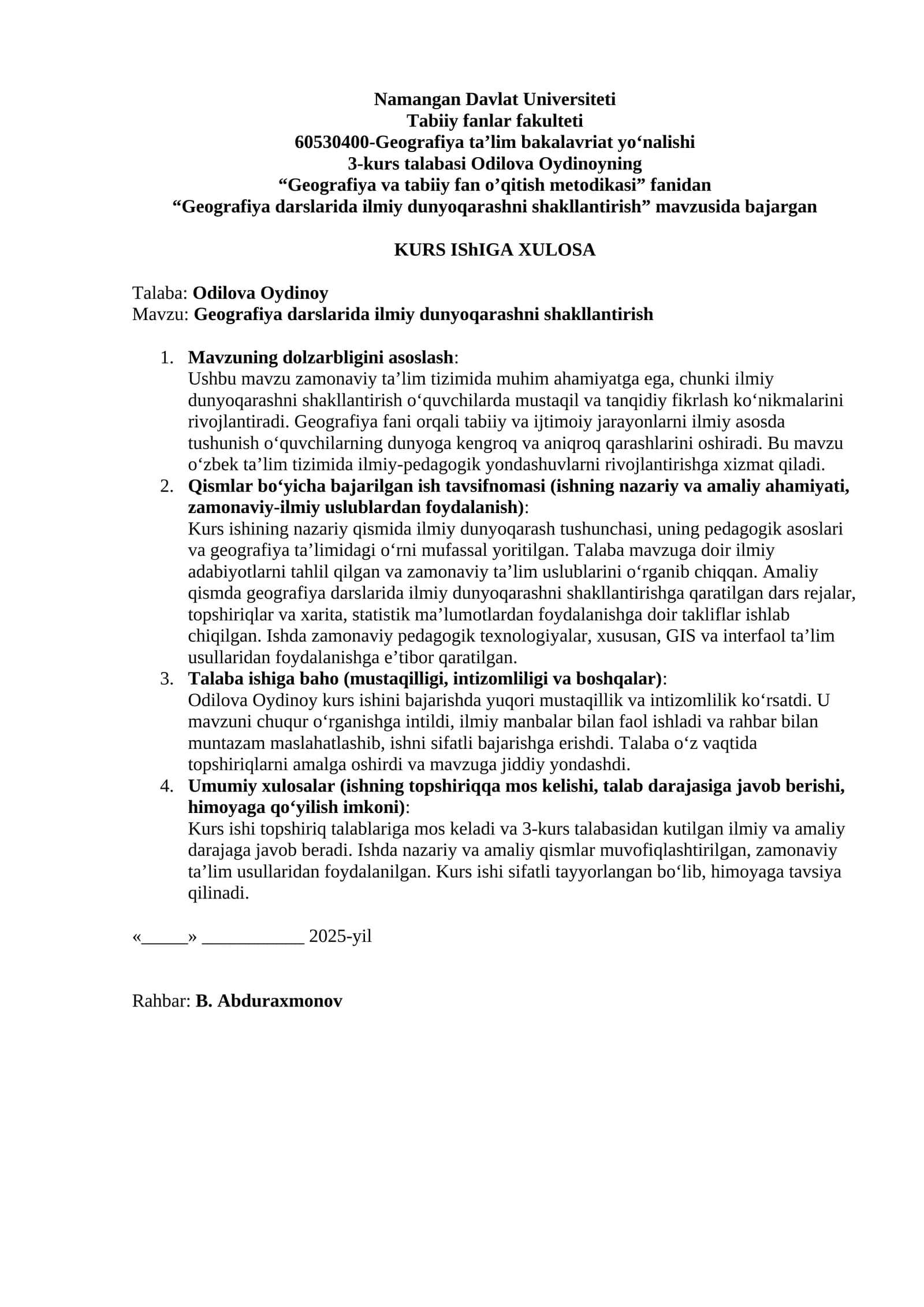Geografiya darslarida ilmiy dunyoqarashni shakllantirish