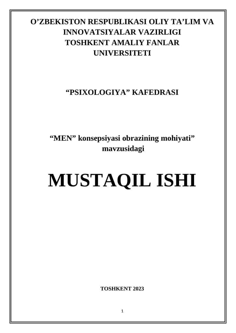 “MEN” konsepsiyasi obrazining mohiyati”  mavzusidagi