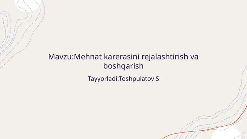 Mehnatkarerasini rejalashtirish va boshqarish