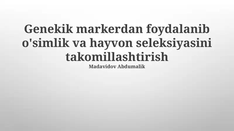 Genetik Markerlardan Foydalanishning Asoslari