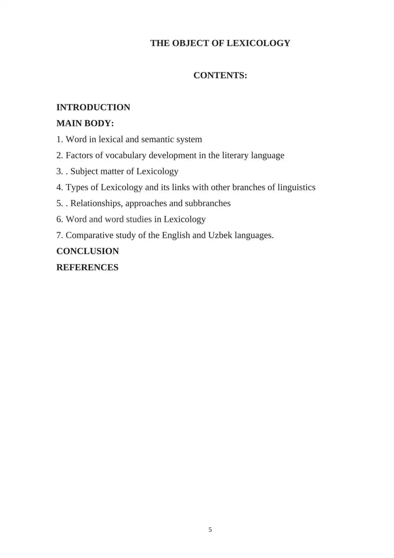 The object of Lexicology