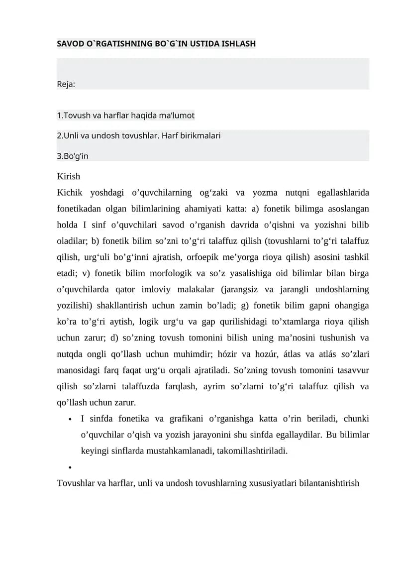 SAVOD O`RGATISHNING BO`G`IN USTIDA ISHLASH