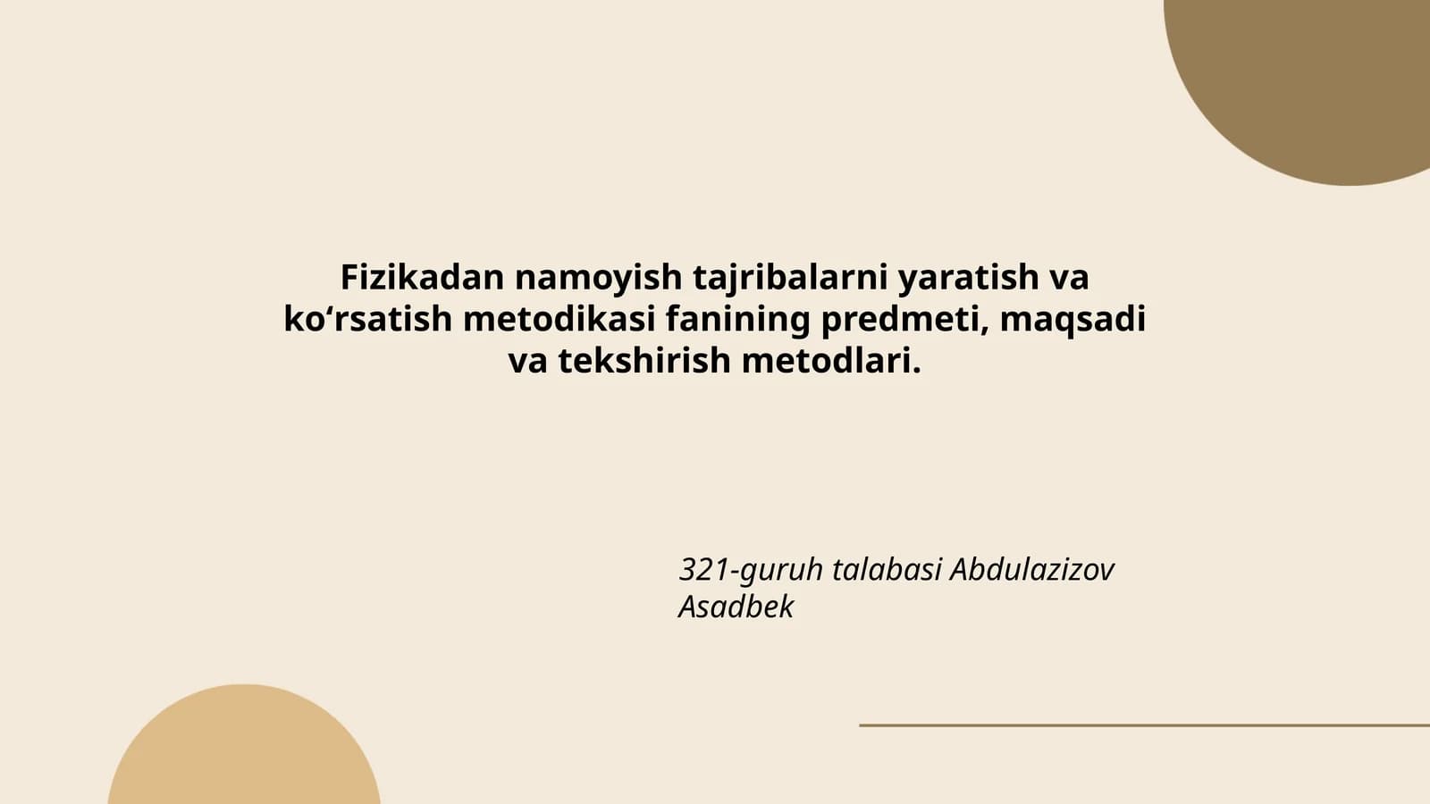 Fizikadan namoyish tajribalarni yaratish va koʻrsatish metodikasi