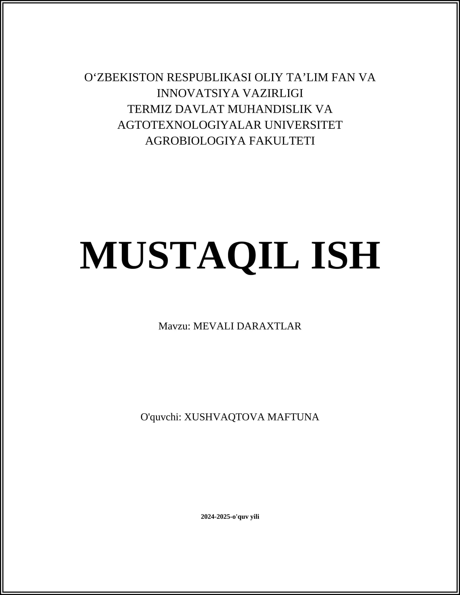 MEVALI DARAXTLAR