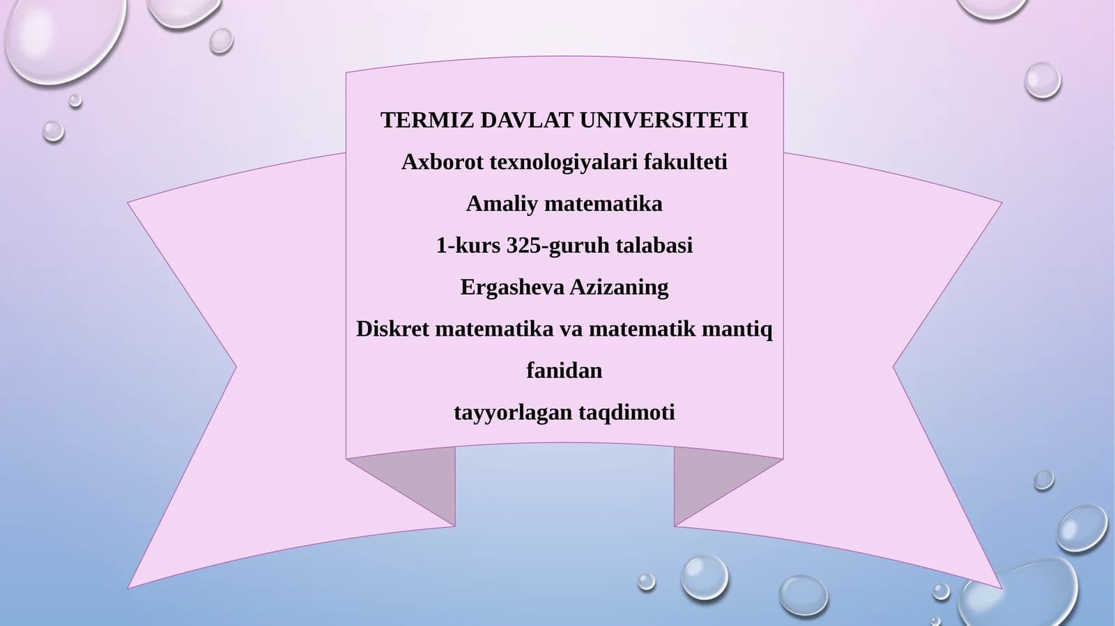 Diskret matematika va matematik mantiq fanidan tayyorlagan taqdimoti