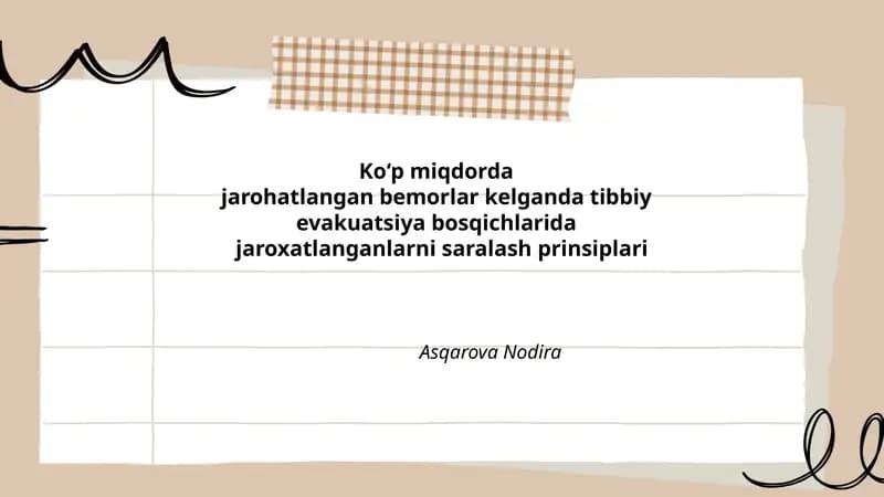 Tibbiy evakuatsiya bosqichlarida jarohatlanganlarni saralash prinsiplari
