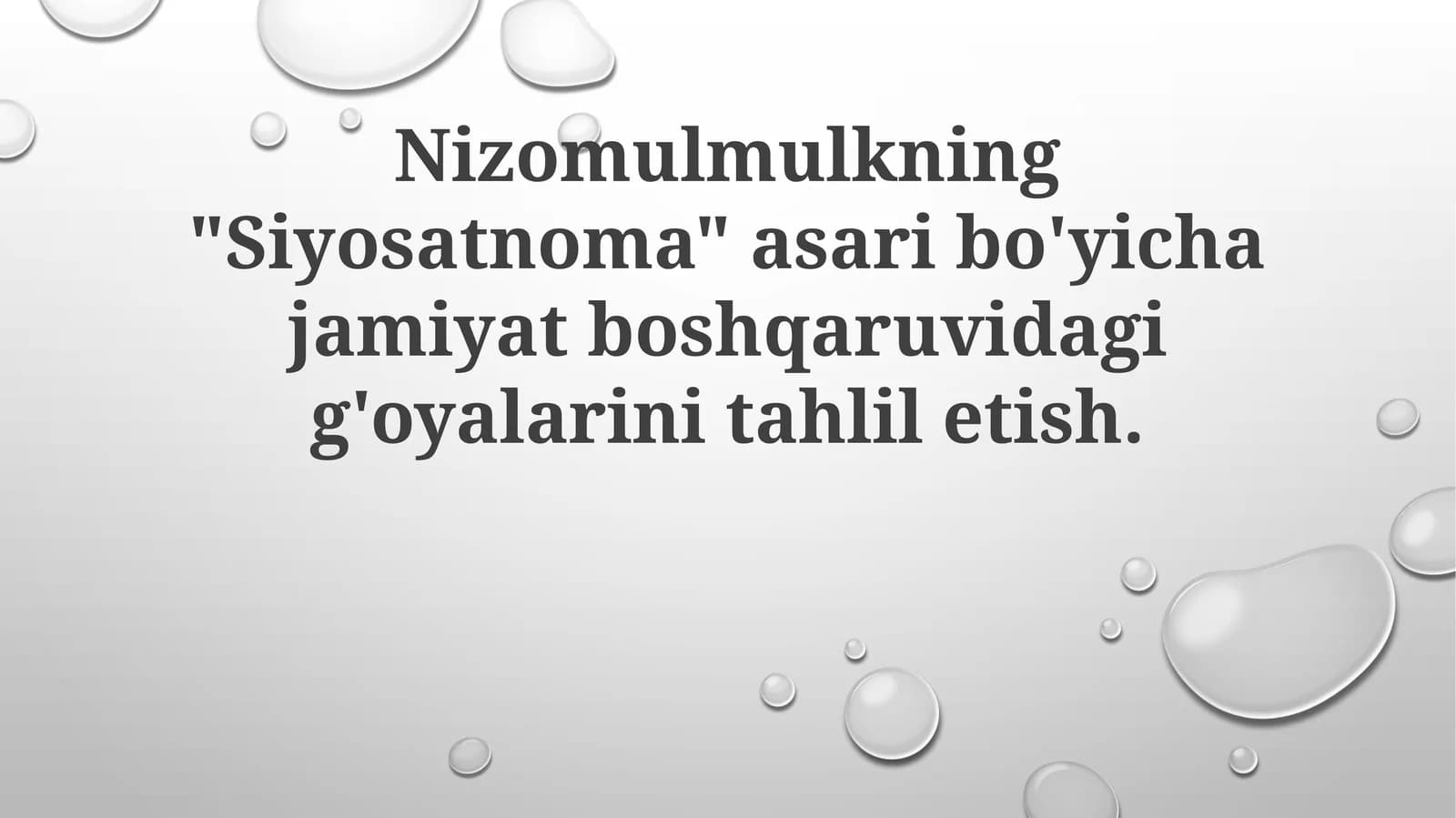 Nizomulmulkning "Siyosatnoma" asari bo'yicha jamiyat boshqaruvidagi g'oyalarini tahliletish