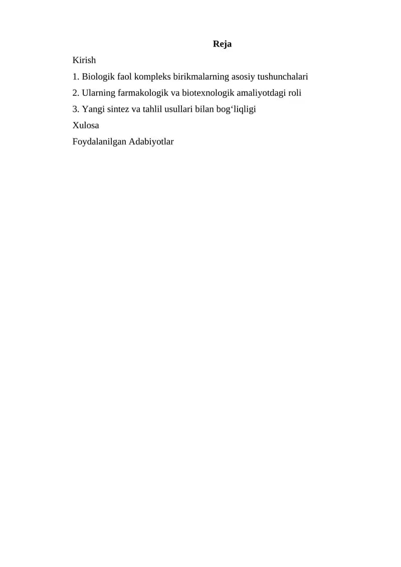 Biologik faol kompleks birikmalar