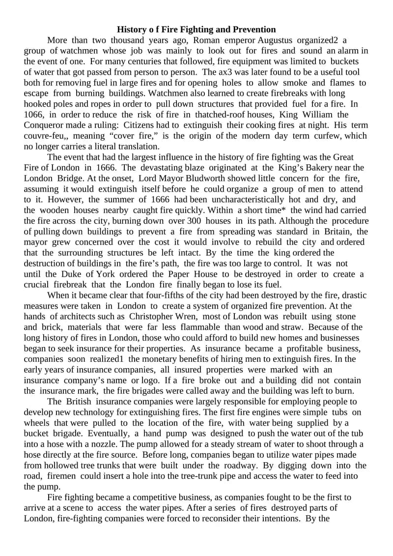 History of Fire Fighting and Prevention