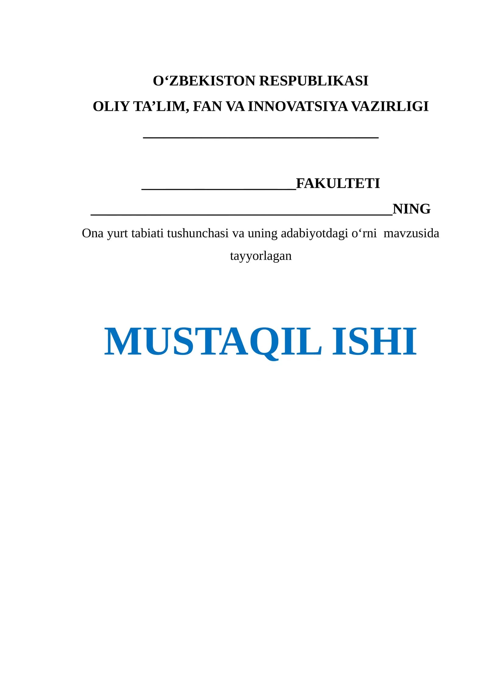 Ona yurt tabiati tushunchasi va uning adabiyotdagi o'rni