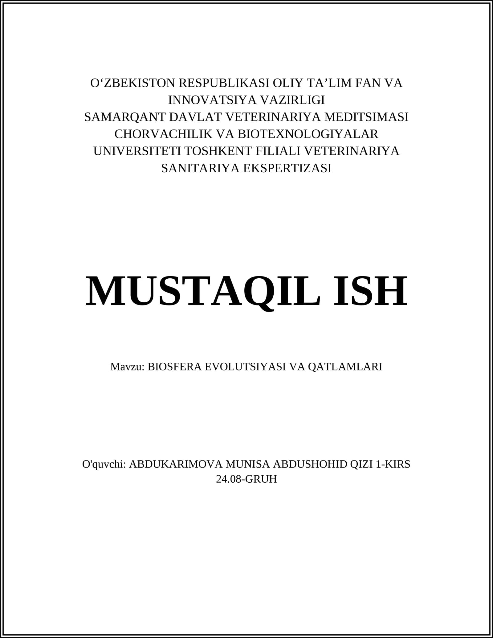 BIOSFERA EVOLUTSIYASI VA QATLAMLARI