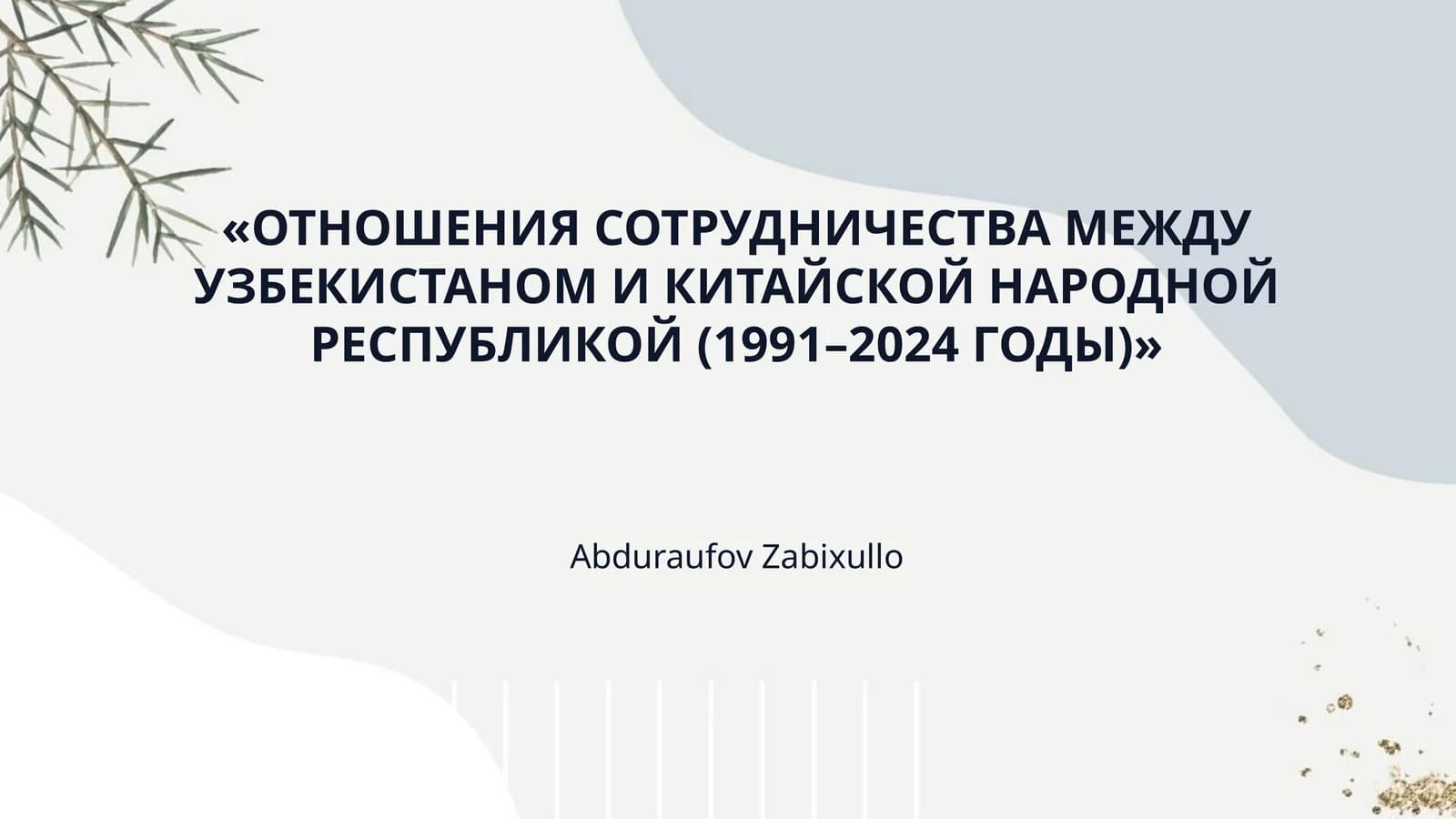 «ОТНОШЕНИЯ СОТРУДНИЧЕСТВА МЕЖДУ УЗБЕКИСТАНОМ И КИТАЙСКОЙ НАРОДНОЙ РЕСПУБЛИКОЙ (1991–2024 ГОДЫ)»