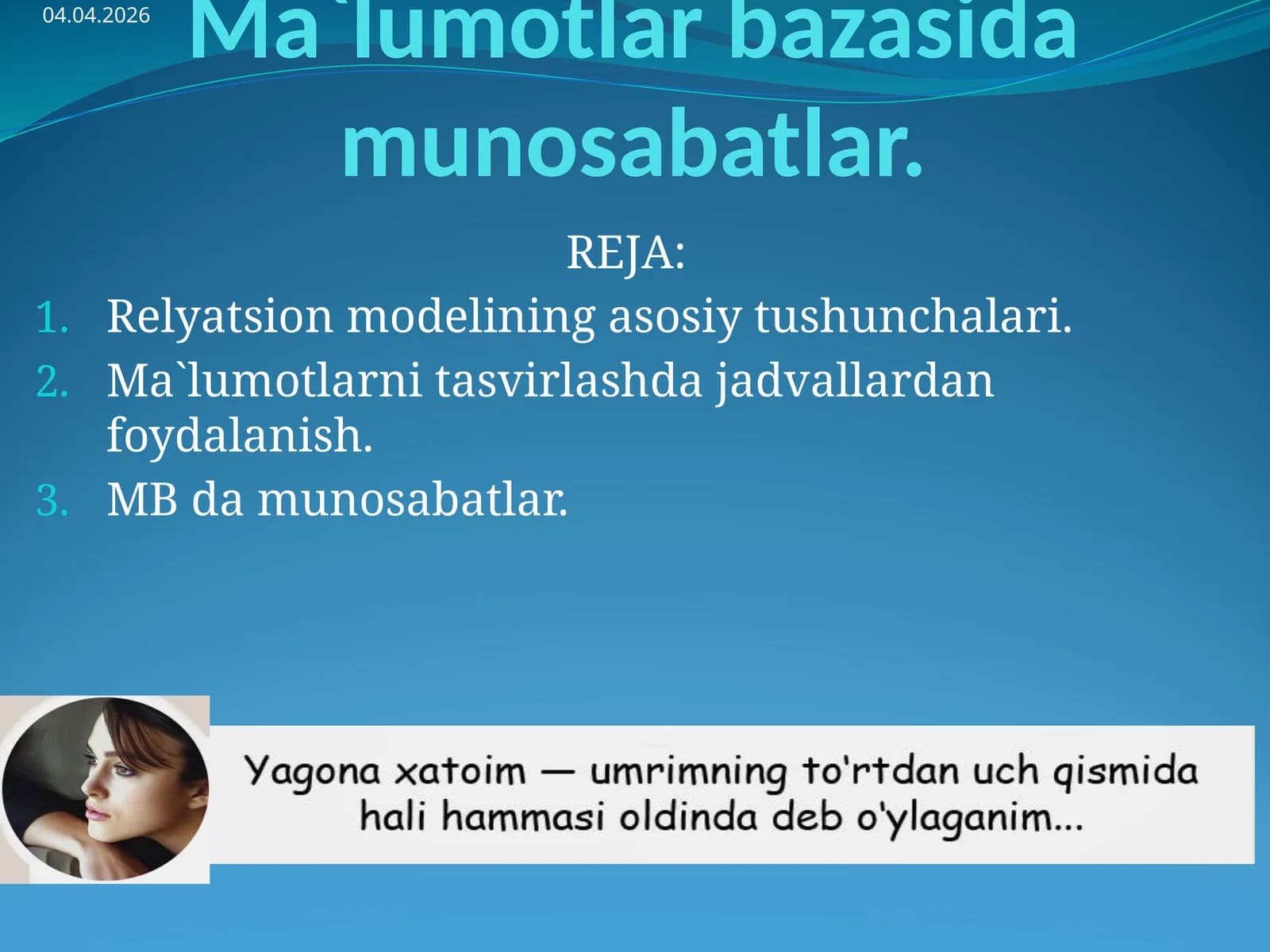 Relyatsion modelining asosiy tushunchalari
