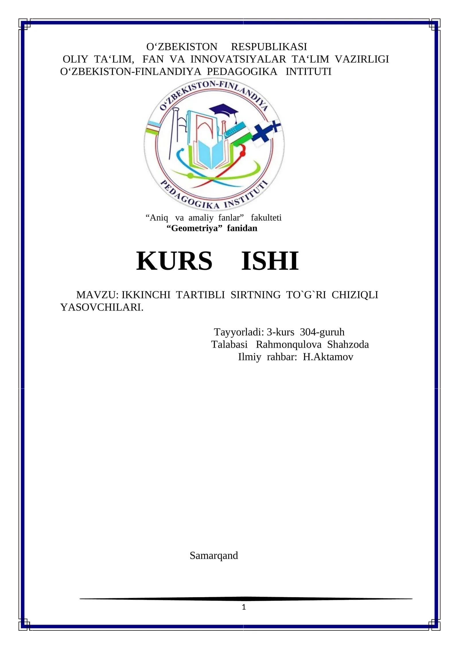 IKKINCHI TARTIBLI SIRTNING TO`G`RI CHIZIQLI YASOVCHILARI